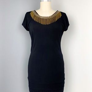 Alice + Olivia Open Back Fringe Chain Black Top